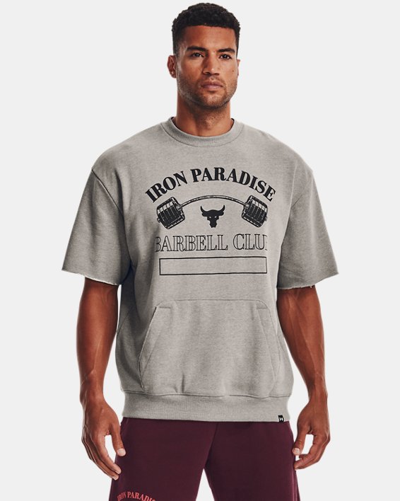 Men's Project Rock Iron Paradise Heavyweight Terry Crew in Gray image number 0